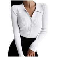Dukseri za žene Fall V izrez Vertikalna pletena majica s dugim rukavima Elegantna vintage T košulja