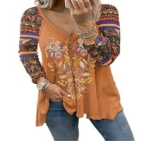 NOLLA Ženska majica V izrez TEE dugi rukav majica Dame Labavi pulover cvjetni ispis Tunika Tunika Purple