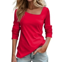 Dukseri za žene Ženska Ležerna modna čvrsta ispis Dugi rukav Skew ovratnik pulover TOP bluza Crveni