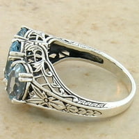 3. CT Blue Topaz Stone Sterling Srebrna Art Deco Style prstena # 258