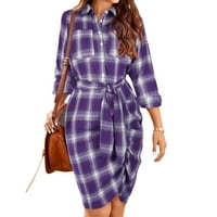 Ljetne haljine za žene rukav omotajte duljinu koljena Seksi odmor Plaid V-izrez Dress Purple XXL