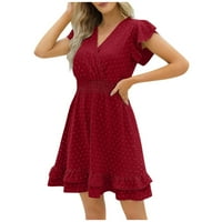 Bazyrey ženske solidne ljetne haljine rublice kratkih rukava trendi a-line haljine crvena 2xl