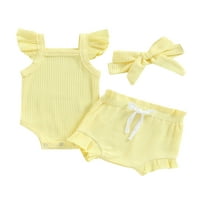 Baby Girl Summer Ribded set Solid Color Knit pamučne rukavice bez rukava ruble kratke hlače odijelo