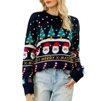 Dukseli za lowProfil pulover za žene božićni dugih rukava casual vrhovi zabavni uzorak izgubljeni zimski pad pletena džemper