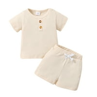 TODDLER Baby Boy Dječja odjeća Ljeto pleteni kratki rukav Torp majica Elastični šarci za struku Postavljene