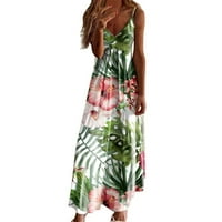 Ženska haljina Ljetni modni ispisani V-izrez rukavice bez rukava Pulover Havajska haljina, zelena, m