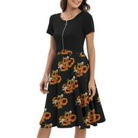 Huaai žene Ljetne haljine Žene Ležerne prilike za ljeto Vintage cvijet patentne košulje sa linijom Flared