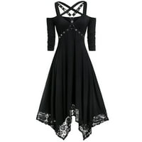 Feesfesfes Ženska haljina Halloween plus veličina Otvorena ramena čipka za pola rukava Gothic haljina