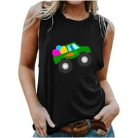 Ženski vrhovi ljetni okrugli vrat Print pulover majica bez rukava casual uskrsni tenkovi na plaži majice