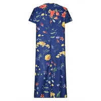 MIDI haljine za žene modne cvjetne kratke rukav Crewneck casual labavi džepovi Slim Fit Ljetne udobne