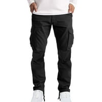 Teretne hlače za muškarce za čišćenje ispod $ Solid Casual Multi-džepovi ravne pantalone muškarci Elastične strugove za hlače za starije crne veličine 4