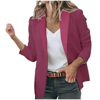 Ženski blistavi Ležerne prilike otvorene prednje blejne jakne Blazer Open Prednji rever džepni odijelo Radne kancelarijske jakne Blazer Hot Pink L