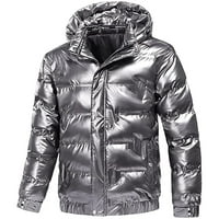 tklpehg zimske jakne za muškarce Trendy dugih rukava s sjajnim kapuljačnim reflektivnim jaknom pamučna jakna siva l