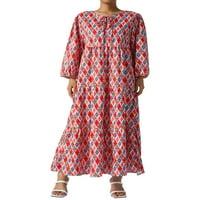 Žene Geometrijski tisak Dugi haljina V-izrez Dugi rukav slobodni modni haljini za proljetni boemski stil ljetni ulica