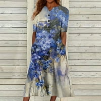 Haljine za žene plus veličine ženska posada izrez kratkih rukava cvjetna mješavina maxi ljetne casual haljine za smjenu plave 3xl