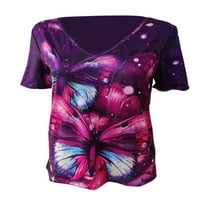 Ljetne vrhove leptir za žene Ljetni vrhovi V izrez T majica dame Comfy tunika bluza casual kratki rukav