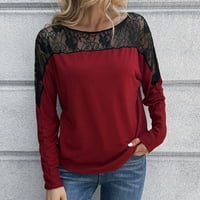 Jesen estetska odjeća za ženske šuplje čipke ubodeći okrugli bluza za bluzu vina XL