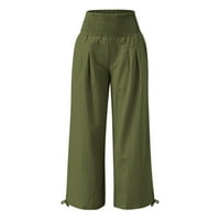 Ženski džepovi visokog struka elastične struke Čvrsto labave hlače Ležerne duge pantalone Ženske hlače
