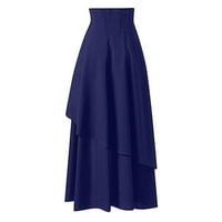 Aaimomet Long suknje za žene ženski visoki struk Tvrda sa naborom šifonske maxi suknje, tamno plava