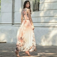Clearsance Ljetne haljine za žene rugajući vrat Dužina gležnja Bohemian Maxi tiskana haljina bez rukava ružičasta 4xl