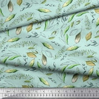 Soimoi Green Poly Georgette Tkaninski umjetnički lišće Ispis tkanine sa dvorištem širom