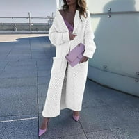 Francuska Dimple Ženska Zimska dugačak rever Topli džemper Losokreje Krtična kardiganska jakna Čvrsta boja debeli modni džemper kaput bijeli