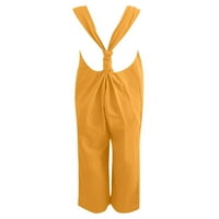 Prednjeg swlica ženske hlače za širine noge dugačke pantalone bez rukava na plaži Ležerne pantalone V izrez harem pant žuta l