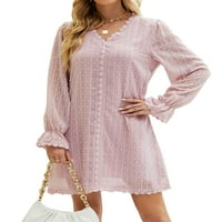 Alsol Lamesa haljina za žene dugih rukava sa čipkom Crochet haljina V izrez Bodycon mini haljine