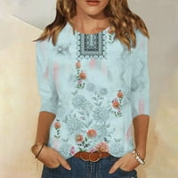 Ljetni rukav majica Pejzažna farbanje uzorak na vrhu Žene tri četvrtine rukava s pulover okruglim vratom