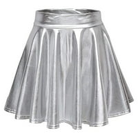 Metalna sjajna suknja, puna boja Trendy Flowy Hem poliesterski vlakno placeni suknje od klizanja mini