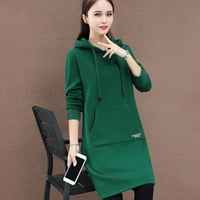 DMQQUPV Maxi haljina sitna dužina rukava rukava duljina koljena Ženska kapuljača modna ženska modna casual ljetna haljina zelena x-velika