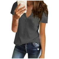 Ženske košulje Ženska modna boja Solid Boja V-izrez Casual majica kratkih rukava Top Grey XXL