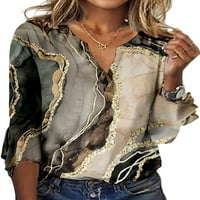 Trowalw TAME majica V izrez Ljetni vrhovi Cvjetni tiskani majica Žene Comfy TEE Flare rukave tunika