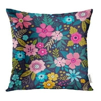 Nevjerojatna cvjetna sa svijetlim šarenim cvijećem i lišćem na plavoj elegantnom poklopcu jastuka jastučnice