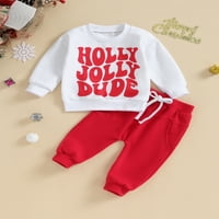 Liacowi Toddler Božićne odjeće s dugim rukavima Pismo Ispis dukserice + elastične hlače za struk set