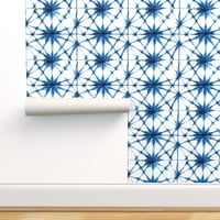 Peel & Stick pozadina 9ft 2ft - Shibori Stars Indigo Blue Star Geometric Tie Dye Custom uklonjiva pozadina