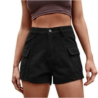 EFSTEB Ljetne kratke hlače za žene udobne čvrste boje američke traper radne šorc baggy kratke hlače
