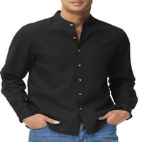 PDBOKEW Muška pamučna posteljina Henley majica s dugim rukavima Hippie Casual Beach T majice za muškarce Crna 2xl