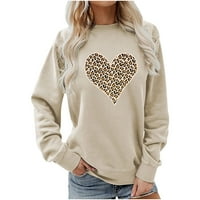 HFYIHGF Žene Leopard Love Heart Grafički dukseri Sretni pulover za Valentinovo na vrhu majice s dugim