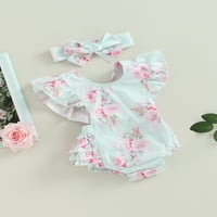 Djevojka za bebe Ljeto odijelo cvjetno print ruffle romper i rastezanje glava slatke setove