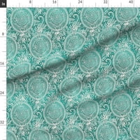Tkanina od kašike - zelena krema priroda doodle smaragd mandala tiskana na organskom pamučnom pletenu