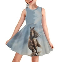 Smeđe trke konja Djevojke rukavica bez rukava 3-godina rastezanje haljina za djevojke dužine koljena
