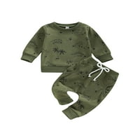 Sutnice za dječake za djecu za sunčanje dječake Outfits Dinosaur Print dugih rukava majica i povremene hlače postavljene zelene mjesece
