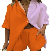 Posteljine za žene Podešavanje kratkih hlača Summer Color Contrasts Rever Majica Kratke hlače za crteže
