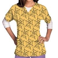Oalirro kratki rukav V izrez Grafički print Halloween bluza za žene Yellow- S