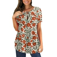 Ženske bluze i vrhovi moda izdubljena cvjetna tiskana ljeti udobne slatke majice kratki rukav okrugli