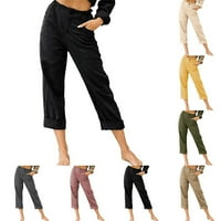Ženske letnje pantalone za struku Ležerne prilike ravne noge Comfy visoke struk hlače