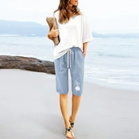 Žene cvjetni print ljetovokožni otisci kratkih hlača plaža pamučne pantalone, džep za vježbanje pet