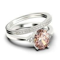 Zasljepljujući minimalistički 2. karat ovalni morgatit i dijamantski movali zaručni prsten, vjenčani prsten, dva odgovarajuća pojasa u srebrnoj boji sa 18k bijelim zlatnim poklonom za Loveria, Obećaj prsten