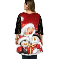 Ženska plus veličina Božićni tisak Vrhunska ženska obična okrugla vrata Tri četvrtine elegantne modne pulover majice